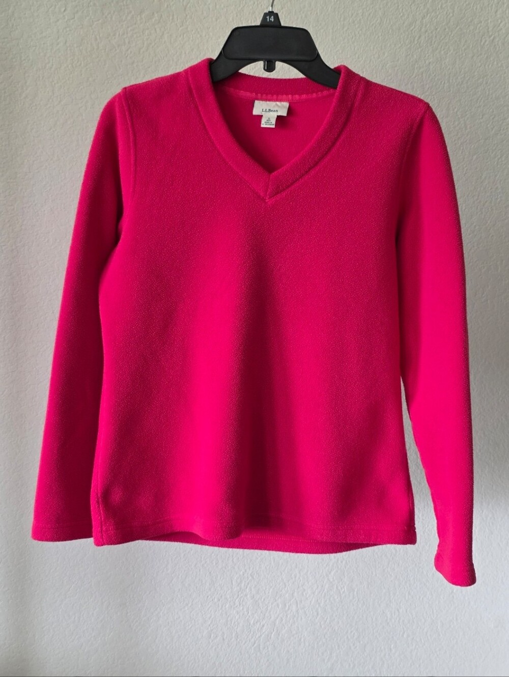 L.L.Bean Women's Small Pink Fleece Pullover V-Neck Long Sleeve Soft Warm Sweater
